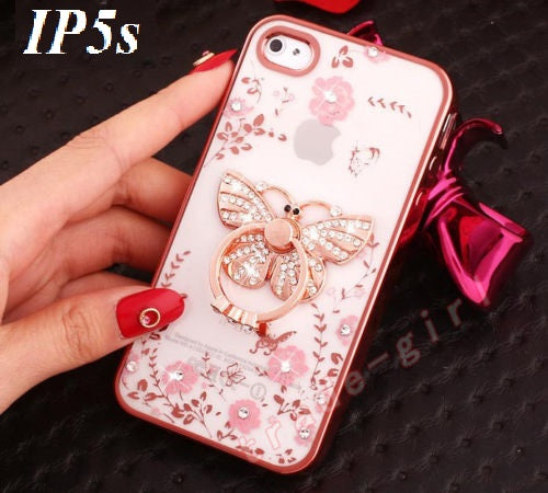 APPLE IPHONE 5S/SE FLOWER PRINT CASE WITH BUTTERFLY RING HOLDER