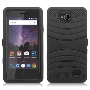 ZTE TEMPO/N9131 GUARDIAN BLACK ON BLACK KICK STAND CASE