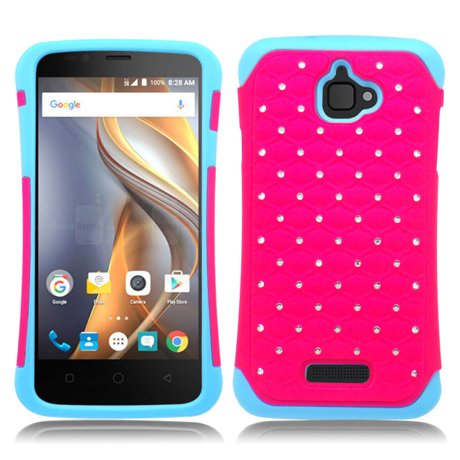 COOLPAD CATALYST/3622A BLUE/PINK ARMOR BUMPER SPOT BLING CASE