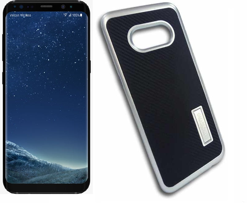 SAMSUNG GALAXY S8/G950 SILVER/BLACK WITH KICK STAND CARBON FIBER CASE