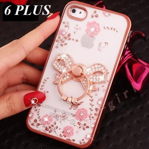 APPLE IPHONE 6 PLUS (5.5") FLOWER PRINT CASE WITH BOW RING HOLDER