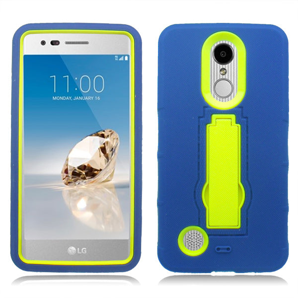 LG ARISTO/FORTUNE/LV3/MS210 BLUE ON YELLOW VERTICAL KICK STAND CASE