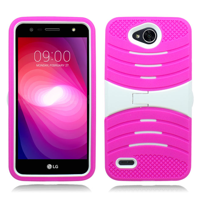 LG X Power 2/ X Charge/ M320/ Fiesta LTE/ K10 Power Pink on White Guardian Kick Stand Case