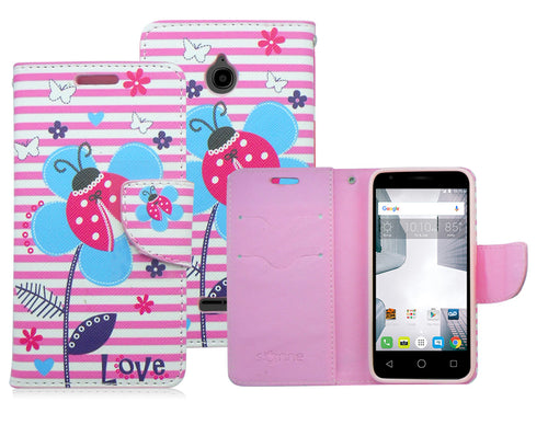 ALCATEL DAWN/5027B/STREAK/4060A IDEAL PINK FLOWER ILLUTION LEATHER WALLET CASE