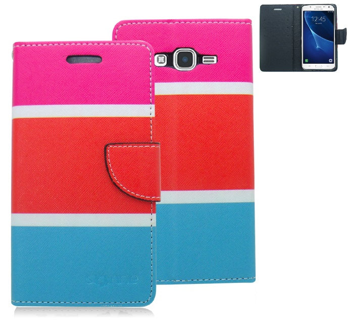 SAMSUNG GALAXY J7/J700P (2015) GUMMY COLOR STRIPES LEATHER WALLET CASE