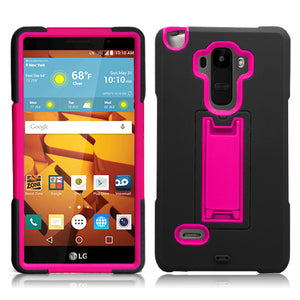 LG STYLO /LS770 BLACK ON PINK VERTICAL KICK STAND CASE