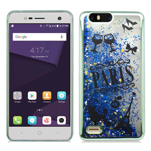 ZTE SEQUOIA/ Z982/ BLADE Z MAX/ ZMAX PRO 2 SILVER CANDY LIQUID TOUR OF PARIS GLITTER CASE