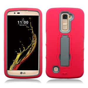 LG K10/AH2 RED ON GRAY VERTICAL KICK STAND CASE