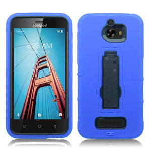 COOLPAD DEFIANT BLUE ON BLACK VERTICAL KICK STAND CASE