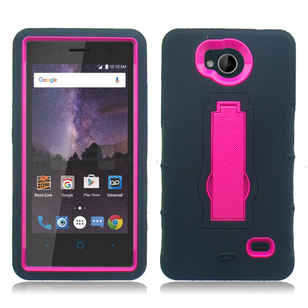 ZTE TEMPO/N9131 BLACK ON PINK VERTICAL KICK STAND CASE