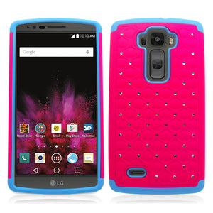 LG FLEX 2 BLUE/PINK ARMOR BUMPER SPOT BLING CASE