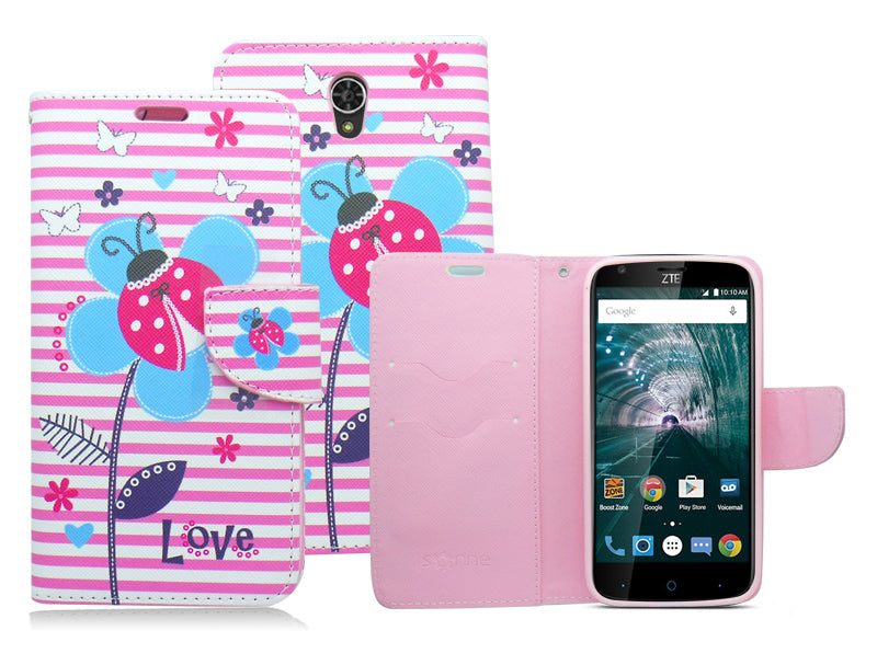 ZTE GRAND X3/Z959/WARP 7/N9519 PINK FLOWER ILLUTION LEATHER WALLET CASE