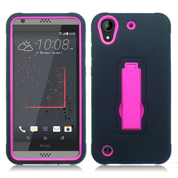 HTC DESIRE 555 / 530 BLACK ON PINK VERTICAL KICK STAND CASE