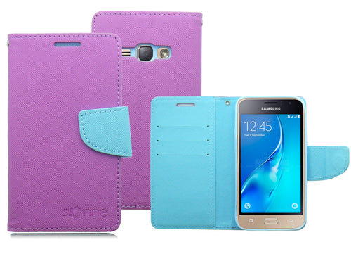 SAMSUNG GALAXY AMP 2/J1 LIGHT BLUE/PURPLE LEATHER WALLET CASE