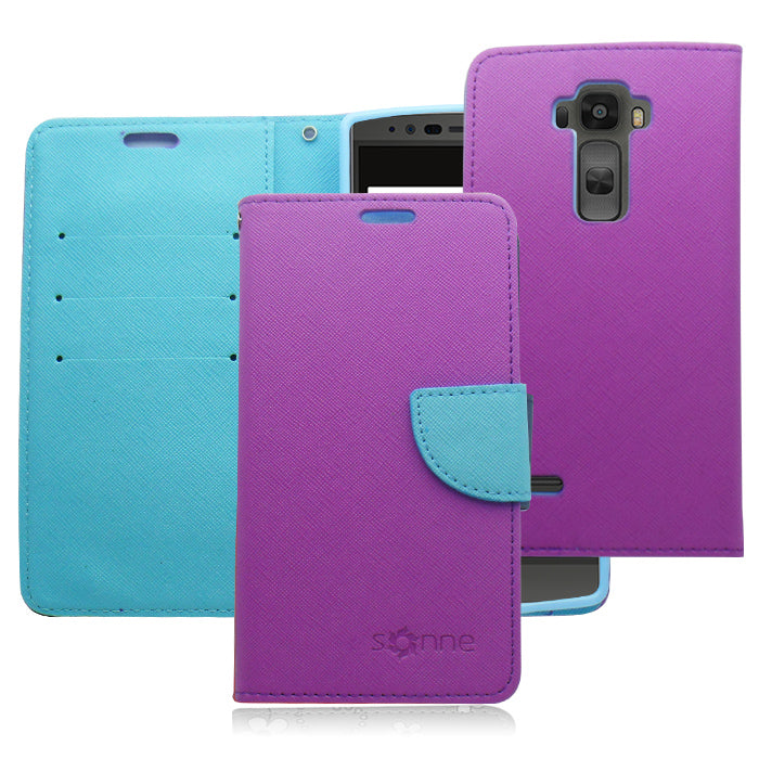 LG FLEX 2 LIGHT BLUE/PURPLE LEATHER WALLET CASE