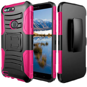 ZTE SEQUOIA/ Z982/ BLADE Z MAX/ ZMAX PRO 2 ECLIPSE COMBO HOLSTER CASE - Black+Hot Pink