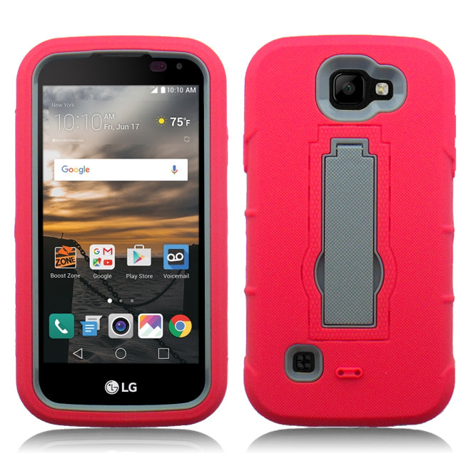 LG K3/LS450 RED ON GRAY VERTICAL KICK STAND CASE