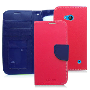 NOKIA LUMIA 640 BLUE RED LEATHER WALLET CASE