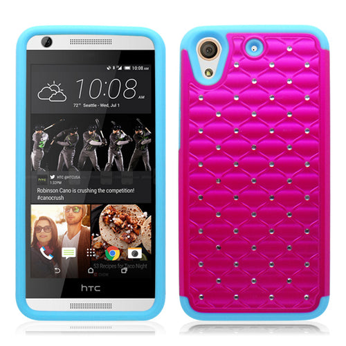 HTC DESIRE 626 BLUE/PINK ARMOR BUMPER SPOT BLING CASE