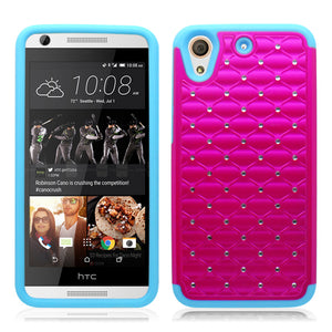 HTC DESIRE 626 BLUE/PINK ARMOR BUMPER SPOT BLING CASE