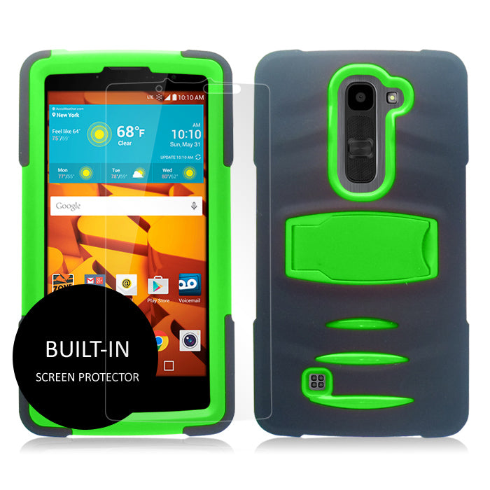 LG VOLT2/LS751/C90 GUARDIAN BLACK ON LIME GREEN CASE WITH BUILT-IN SCREEN PROTECTOR