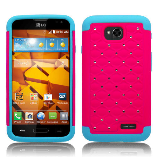 LG OPTIMUS L70/LS620 BLUE/PINK ARMOR BUMPER SPOT BLING CASE