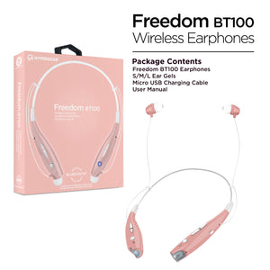 Freedom BT100 Rose Gold around the neck stereo bluetooth headset with 4.1 bluetooth technology