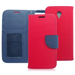 ALCATEL CONQUEST/7046T BLUE/RED LEATHER WALLET CASE