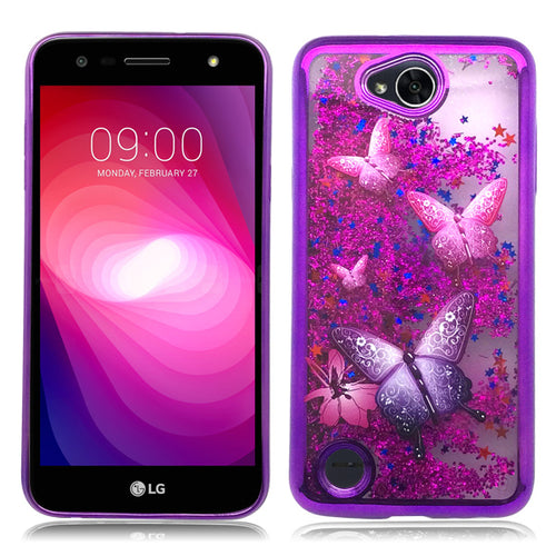 LG X Power 2/ X Charge/ M320/ Fiesta LTE/ K10 Power Purple Candy Liquid Butterfly Illution Glitter Case