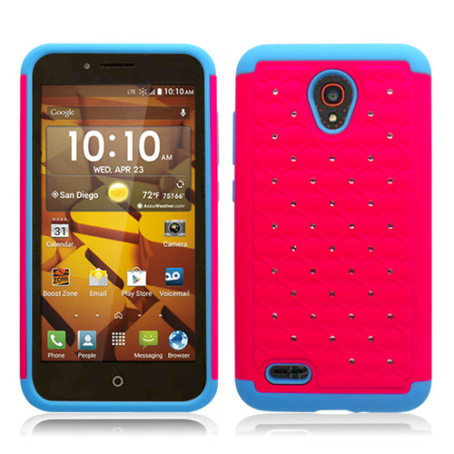 ALCATEL CONQUEST/7046T BLUE/PINK ARMOR BUMPER SPOT BLING CASE