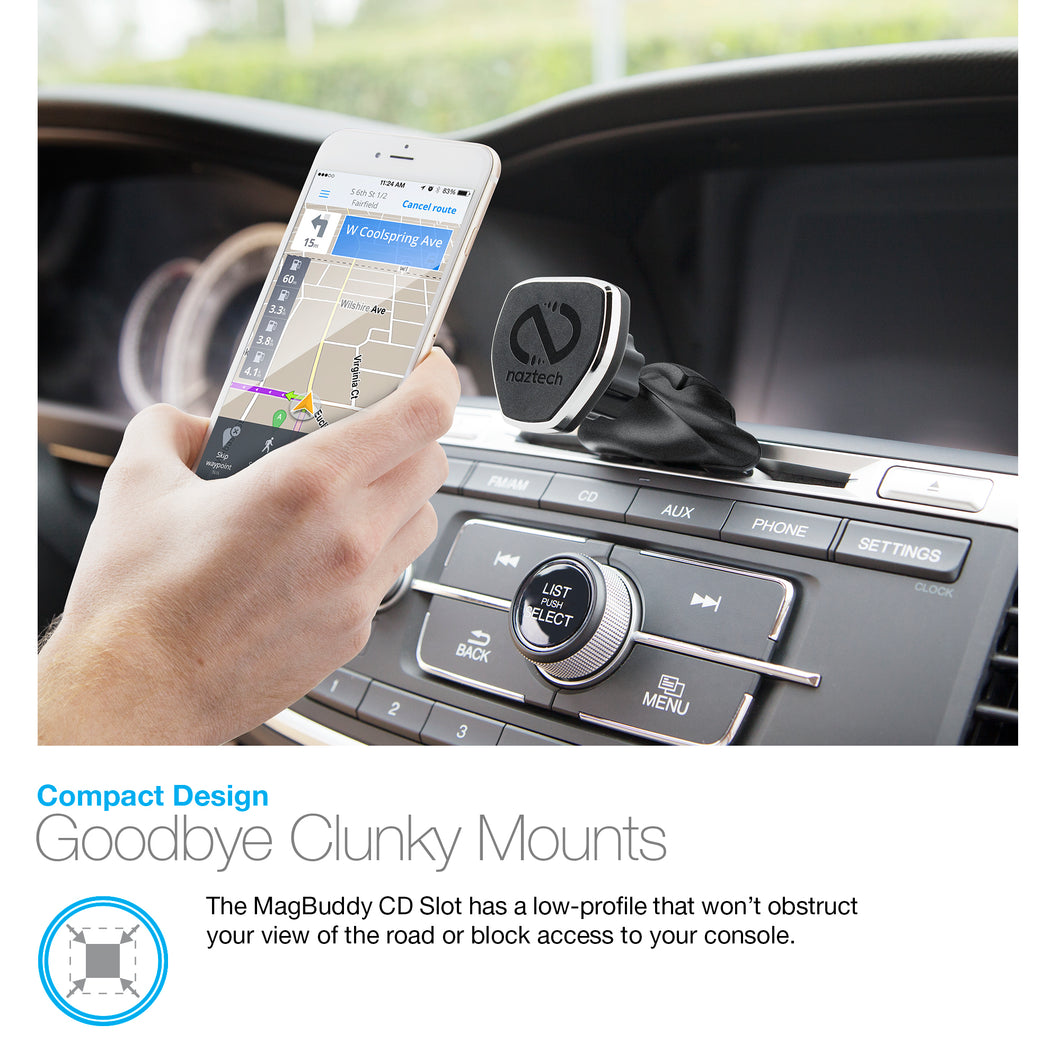 Magnetic phone mount that easily installs into any front loading CD Player slot.  MSRP $24.99