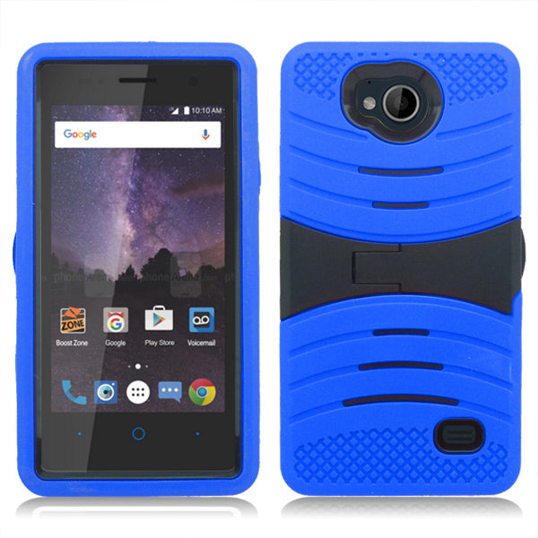 ZTE TEMPO/N9131 GUARDIAN BLUE ON BLACK KICK STAND CASE