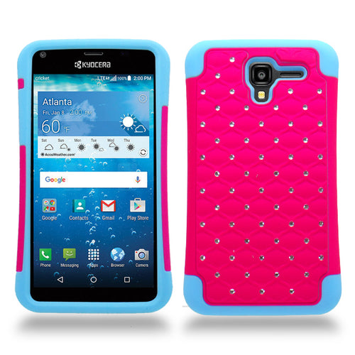 KYOCERA REACH/C6743/VIEW BLUE/PINK ARMOR BUMPER SPOT BLING CASE