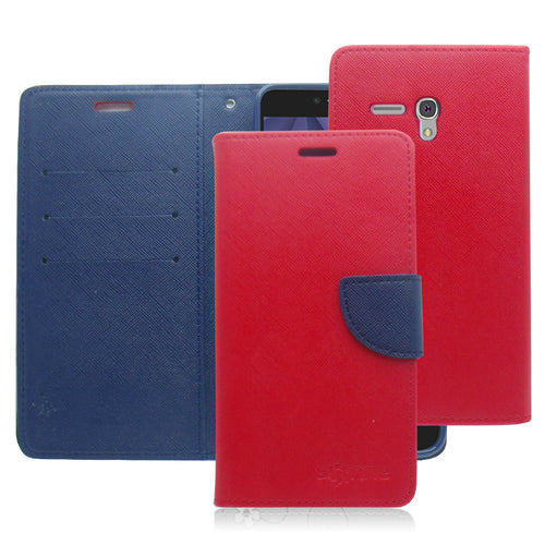 ALCATEL FIERCE XL/5054/FLINT BLUE/RED LEATHER WALLET CASE