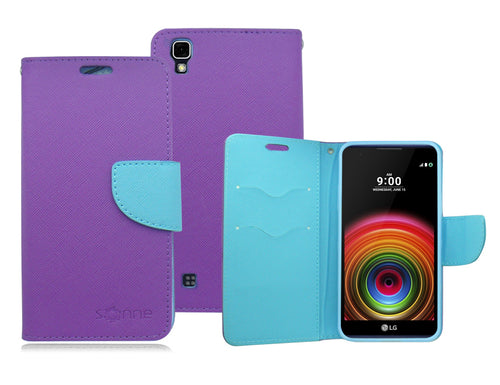 LG X POWER /K210/ VOLT 3 LIGHT BLUE/PURPLE LEATHER WALLET CASE