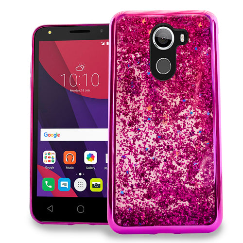 Alcatel A30 Fierce 2017 REVVL A30 Plus Walters Pink Glitter with Chrome Border Case