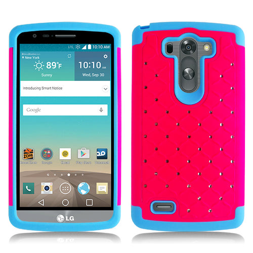 LG G3 BLUE/PINK ARMOR BUMPER SPOT BLING CASE