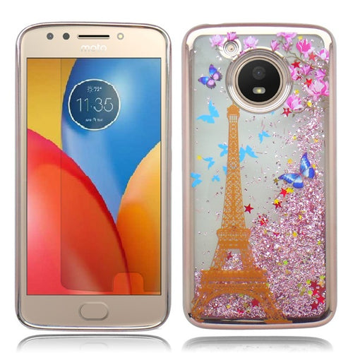 Motorola E4 Plus Rose Gold Candy Liquid Eiffe Tower Glitter Case