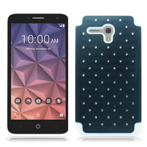 ALCATEL FIERCE XL/5054/FLINT WHITE/BLACK ARMOR BUMPER SPOT BLING CASE