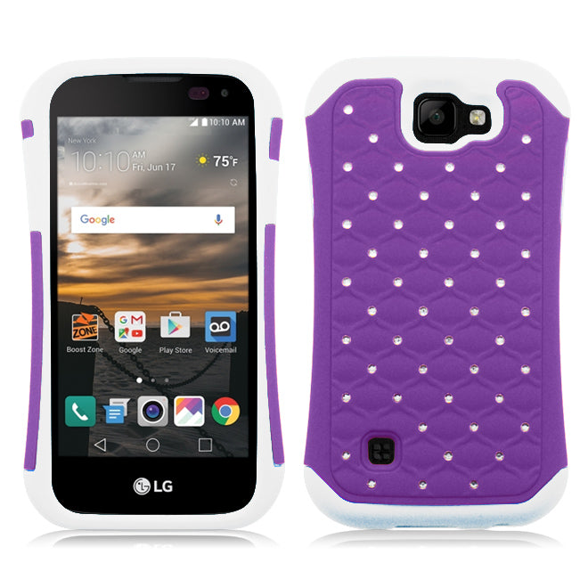 LG K3/LS450 WHITE/PURPLE BLUE ARMOR BUMPER SPOT BLING CASE