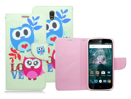 ZTE GRAND X3/Z959/WARP 7/N9519 SPRING OWL LOVE LEATHER WALLET CASE