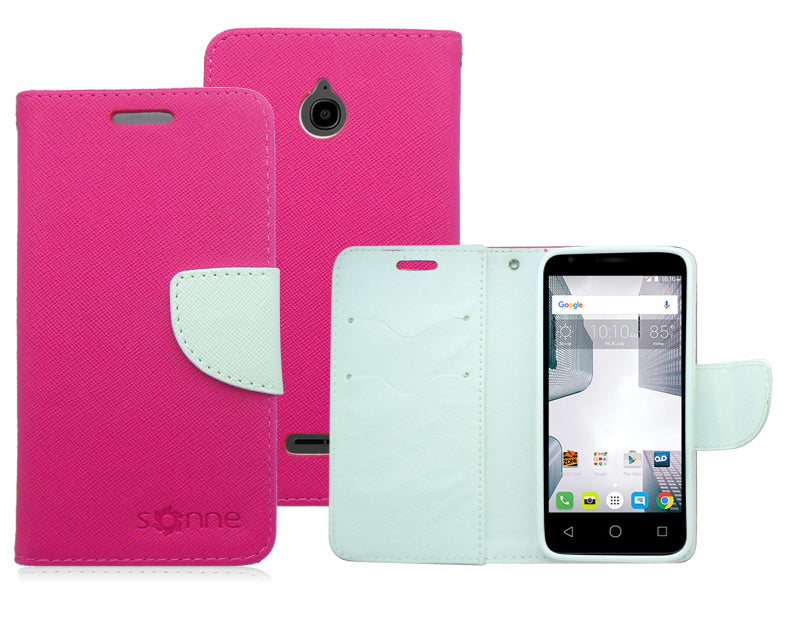 ALCATEL DAWN/5027B/STREAK/4060A IDEAL WHITE/PINK LEATHER WALLET CASE