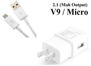 UNIVERSAL PREMIUM WHITE WALL PLUG 2.1 MAH USB PORT WITH MICRO/V9 DATA CABLE