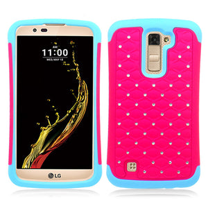 LG K10/AH2 BLUE/PINK ARMOR BUMPER SPOT BLING CASE