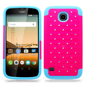 HUAWEI UNION/Y538 BLUE/PINK ARMOR BUMPER SPOT BLING CASE