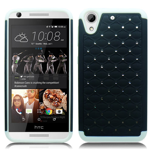 HTC DESIRE 626 WHITE/BLACK ARMOR BUMPER SPOT BLING CASE