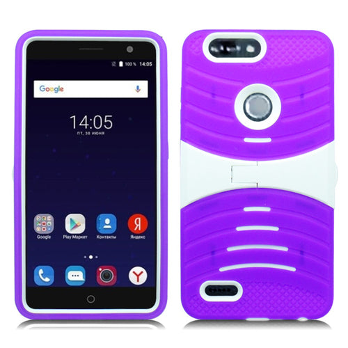 ZTE SEQUOIA/ Z982/ BLADE Z MAX/ ZMAX PRO 2 PURPLE ON WHITE GUARDIAN KICK STAND CASE