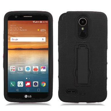 LG STYLO 3 / LS777 BLACK ON BLACK VERTICAL RUGGED KICK STAND CASE