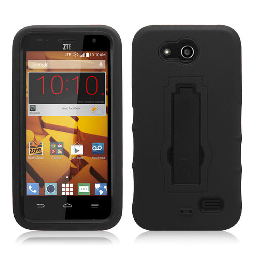 ZTE SPEED/N9130 BLACK ON BLACK VERTICAL KICK STAND CASE