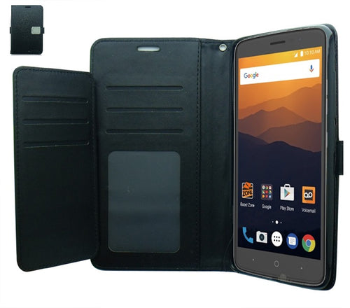 ZTE MAX XL / N9560 / BOLTON BLACK RICH DIARY LEATHER WALLET CASE